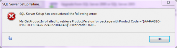 sql server error 1605