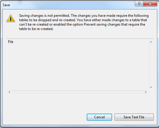 sql prevent saving changes